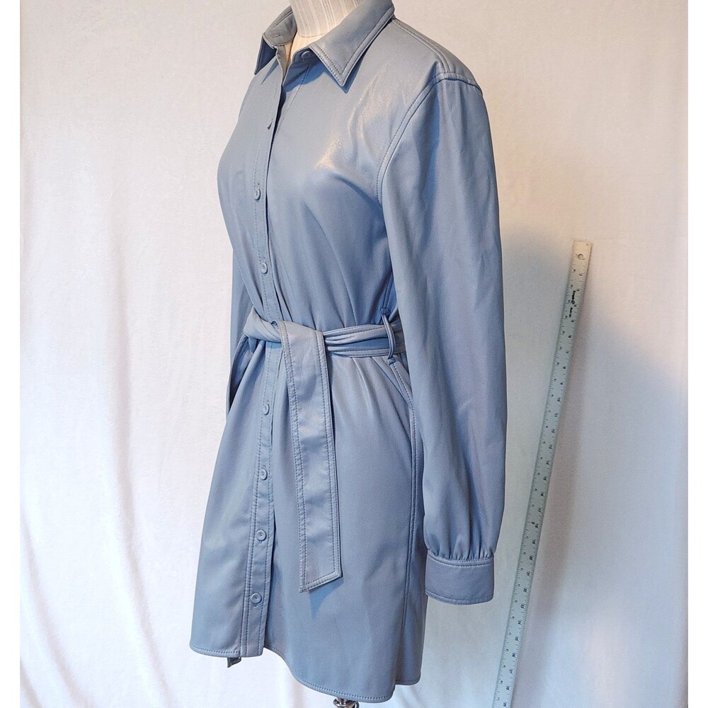 Aritzia Wilfred Women's 2XS Caroline Belted Vegan Leather Shirt Dress Blue Dune